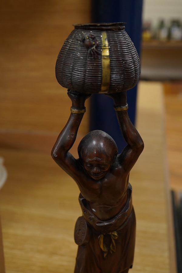 A pair of Japanese patinated metal figures of Ashinaga and Tenaga, Meiji period, 30cm